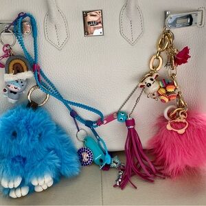 Double Fluffy Bag Purse Decor Zipper Key Chain Plush Rabbit Charms